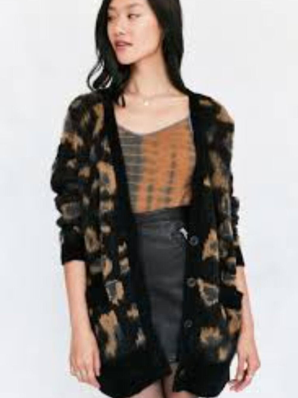 ECOTE Women’s Leopard Brushed Boyfriend Cardigan Sweater Size XS/Small